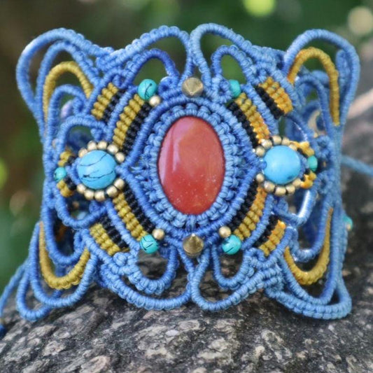 Feen Armband aus handgeknüpftem Macramee mit rotem Jaspis, , Macrame, Makramearmband, Zauber, Goa ,Boheme, Elfen, Goa