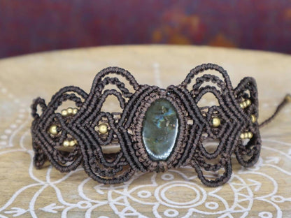 Chakrenstein Armband, Macramearmband Labradorit, Blumen Jaspis