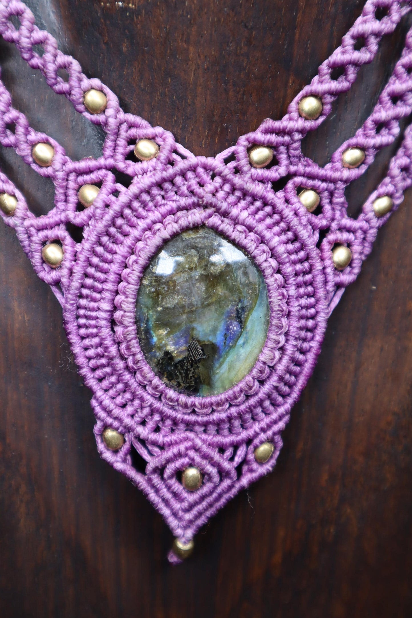 Lilac macrame necklace with labradorite, handmade chain, healing stone, fantasy, fairies, macrame choker