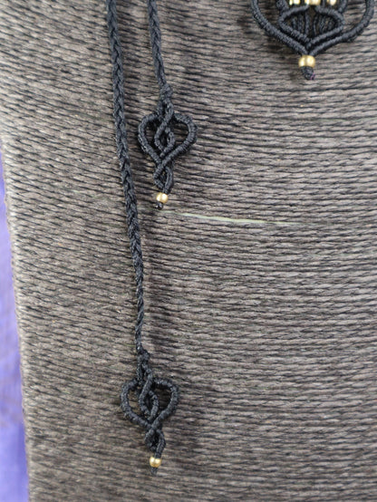 Chrysocolla Macrame Necklace brown: Boho Statement Jewelry for Women. Healing Crystal Choker, Elf Style, Brass Beads. Adjustable!