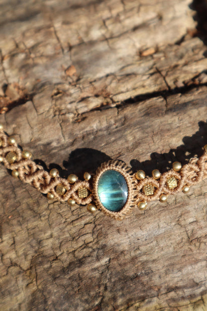 Beiges Macramee Chokerband mit Labradorit, Makramee Halsband, Choker, Festival, Elfenschmuck